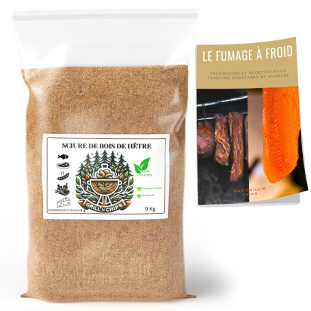 Sciure de Bois de Hêtre 9Kg – Qualité Pro pour Fumage à Froid – 100% Naturelle – Granulométrie 0,5-1 mm – Générateur de Fumée, F