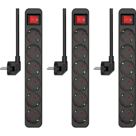 ELRO ES106 Lot de 3 multiprises, à 6 Prises, avec Interrupteur et câble de 1,5 m, sécurité Enfant, fiche Schuko, Max. 3680 W, ce