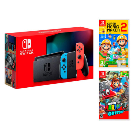 Nintendo Switch Rouge/Bleu Néon 32Go + New Super Mario Bros. U Deluxe + Super Mario Odyssey