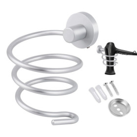 Porte Sèche Cheveux Support,Porte Sèche Cheveux Forme de Spirale,Support sèche Cheveux,Mural en Aluminium Support de Câble pour 