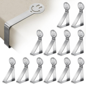 GlasFlength Pince Nappe Inoxydable, 12 Pièces Pinces pour Nappe de Table Pince Nappe Clip Exterieur Ajustable Anti-Glissant Atta