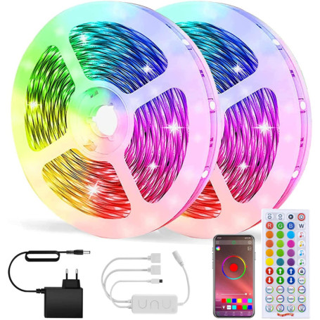 WEILY 10M Ruban LED Bleutooth,Bande LED 5050 RGB Contrôlé par APP du Smartphone, Synchroniser avec Rythme de Musique de Minuteri