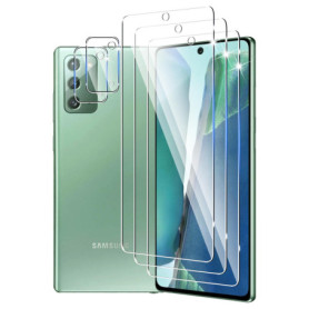 DXULWLM 3+2 Pièces Verre Trempé pour Samsung Galaxy Note 20 avec Caméra Arrière Protecteur,HD Transparent,9H Dureté,sans Bulles,