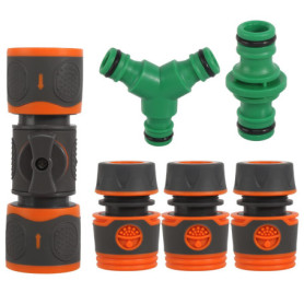 prota Lot de 6 raccords de tuyau d'arrosage - Double prise - Avec valve de régulation