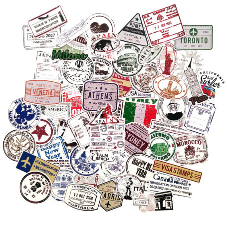 Stickers vintage pays timbres rétro valises autocollants voyage pour scrapbooking portable bagages Multicolor