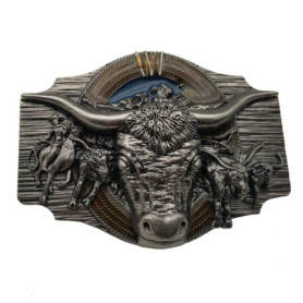 Xwest Longhorn Cowboy Cowgirl Bull Rodeo Western Texas Belt Buckle Boucle de ceinture
