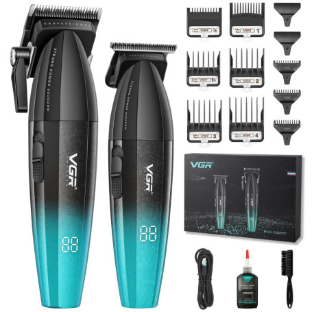 VGR 640 Tondeuse à cheveux Professionnelle Pour Hommes, Ensemble Tondeuse Et Trimmer Sans Fil, Kit De Coupe Zero Gap T-Blade, La