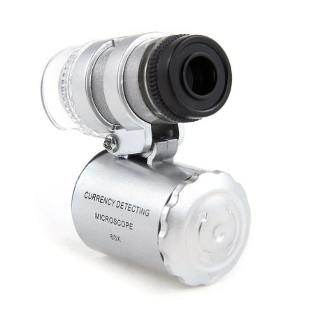 Aussel 60X Mini poche éclairante Jewelers Loupe Loupe Microscope réglable avec UV Détecteur de fluorescence et LED White Lights