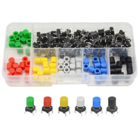 Wgcd 72 pcs momentané tactile Tact Push Button Micro Switch 6 x 6 x 9 mm 7 couleurs capuchon pour Arduino