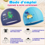 Echehi Bonnet de Bain pour 2 pièces Dinosaures Garçon, Bonnet de Bain Enfants en Polyester Imperméable, Bonnet Piscine Enfant