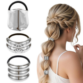 YUBBYSTU 3 Pièces Manchette de Cheveux, Attache Cheveux Femme en Métal, argenté Bijoux Cheveux, Elastique Cheveux pour Queue de 