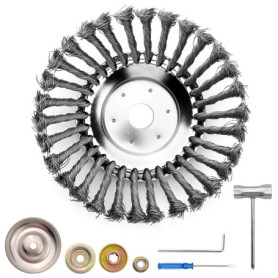 Elsrantor 8 Pouce tête de débroussailleuse à plaque de désherbage, Universelle tete rotofil Ronde, brosse métallique, désherbage