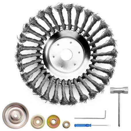 Elsrantor 8 Pouce tête de débroussailleuse à plaque de désherbage, Universelle tete rotofil Ronde, brosse métallique, désherbage