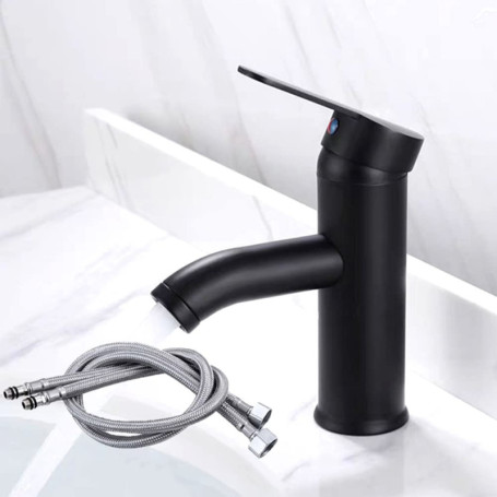 Noir Robinet de Salle de Bain,Noir Mat Mitigeur Lavabo Acier Inoxydable,Robinet de Lavabo avec Eau Froide Chaude Disponible,avec
