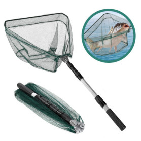 FoiiLiio Épuisette de Pêche Pliable,Epuisette Peche Truite Télescopique 130cm avec Une Longue Poignée Réglable,Épuisette Peche C