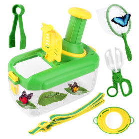 Kit Exploration Enfant 5 Pièces, Boîte d'Observation avec Loupe, Capture Insectes, Cages à Insectes, Filet à Papillons, Cadeau É