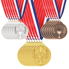 ELEPRUC 18 Pièces Médaille d'or avec Rubans de Cou, 5cm Médaille de Récompense, Médailles Enfants, Medailles Olympiades, Médaill