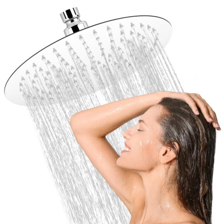 24,5cm Tete de Douche Pluie Rond Tête de Douche Pommeau de Douche en Acier Inoxydable Rotatif 360° Economie d'Eau Pomme de Douch