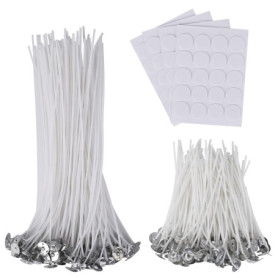 Mèches de Bougies Kit de Fabrication de Bougie Mèches Pré Ciré avec Mèche Autocollants Support Mèche Bricolage 212 Pièces