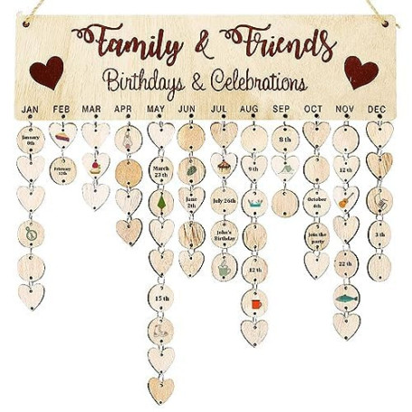 YHSKJCD Calendrier en Bois, En Bois D’anniversaire Rappel Calendrier, Plaque d'anniversaire pour Cadeau de Bricolage, Décoration
