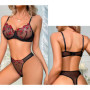 NewBull Ensemble de lingerie sexy pour femme - En tulle transparent - Ensemble sexy - Broderie florale - Soutien-gorge push-up a