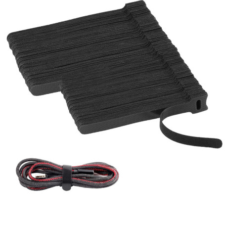 EcoJozon Attaches Câbles Velcro Réutilisables – Set de 100 Pièces (50x15cm + 50x20cm) – Serre-Câbles en Nylon Noir pour Organisa