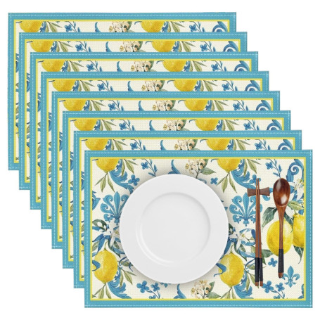 GOEDCH Lot de 8 sets de table en lin résistants à la chaleur avec motif citron - Lavables et antidérapants - Pour cuisine, fête,