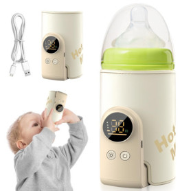 GOEDCH Chauffe-biberon pour bébé : couleur crème Chauffe-biberon bébé en déplacement, portable, 6 températures réglables 38-50 °