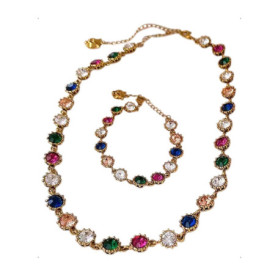 KONFEN Parure Bijoux Zircon Femme, Ensemble Collier Bracelet avec Zircon Cubique Coloré, 2 Pièces Bijoux Necklace Bracelet Parur