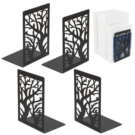Lot de 2 serre-livres Parr (= 4 pièces) - En métal noir - Pour étagère, bureau, école, maison, bibliothèque - Porte-livres, Main