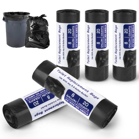 Lot de 100 Sacs de Toilette Noirs - Sacs Poubelle de Camping Biodégradables - 30 L - Pour Toutes Les Toilettes de Camping - Sacs