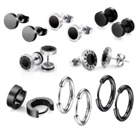 8 Paire Hommes inoxydable Boucles d'oreilles en acier, 8 mm boucles d'oreilles clip émail lunette ronde piercing oreille piercin