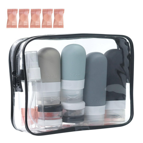 Lot de 17 bouteilles de voyage à remplir, en silicone, kit de voyage avec autorisation TSA - Rechargeables - Gadgets de voyage -