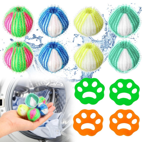 PQETBV Attrape Poils Machine a Laver, 12 PCS Réutilisable Boule Anti Poils Machine a Laver, Enleve Poil Animaux, pour Nettoyer P
