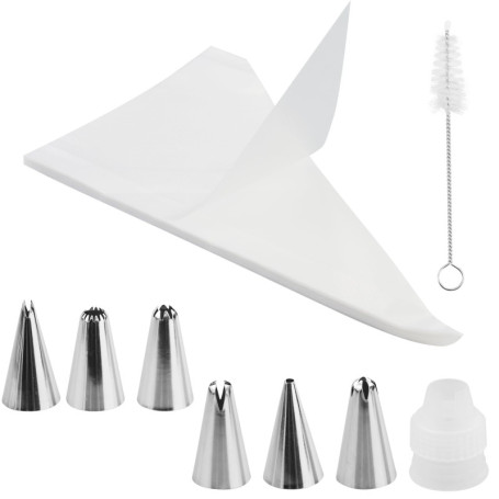 EUGENEKELLY Lot de 100 poches à douille transparentes avec buses et brosse de nettoyage pour décorer, pâtisserie, gâteaux