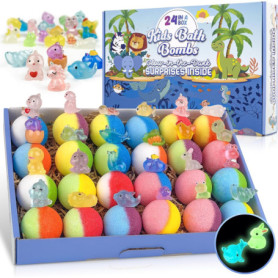 Bombes de bain pour enfants, 24 bombes de bain avec surprise phosphorescente à l'intérieur, bain moussant coloré naturel et biol
