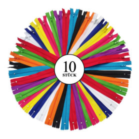 KGS Fermeture éclair en nylon pour couture et bricolage | 10 couleurs | Taille : 38 cm/15 pouces | 10 fermetures à glissière/paq