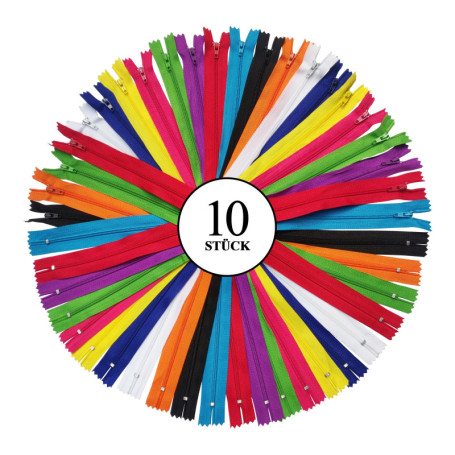 KGS Fermeture éclair en nylon pour couture et bricolage | 10 couleurs | Taille : 38 cm/15 pouces | 10 fermetures à glissière/paq