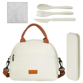 ZBHDEYG 1 sac à déjeuner pour femme, 1 ensemble d'ustensiles, 1 chiffon, sac à déjeuner isotherme pour femme, sac à déjeuner por