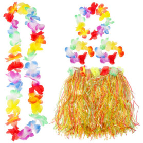SUPVOX Ensemble De DéGuisement HawaïEn 5 PièCes - Jupe Hula 40cm, Bracelets, Bandeau Et Guirlande Pour FêTe Tropicale, Plage, Ca