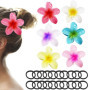 Lot de 6 pinces à cheveux en forme de fleurs - En acrylique - Pour femme - Antidérapantes - Avec 20 élastiques à cheveux
