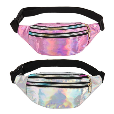 Orssmigs 2 Pièces Sac Banane Holographique Fille - Réglable, Imperméable, Cuir PU, Paillette - Pour Voyage, Randonnée (Rose + Ar