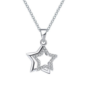 Belons Collier pour femme en argent sterling 925 avec pendentif en forme d'étoiles doubles, Argent sterling Zircone cubique, Zir