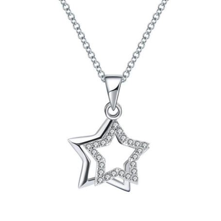 Belons Collier pour femme en argent sterling 925 avec pendentif en forme d'étoiles doubles, Argent sterling Zircone cubique, Zir