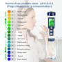 Testeur pH 5 en 1 avec compensation température, mesure pH, TDS, EC, salinité, température, affichage LCD, pour eau potable et p