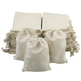 Lot de 50 sacs en tissu à peindre avec cordon de serrage - 15 x 10 cm - Petits sacs cadeaux en coton - Pour bricolage Ramadan, c