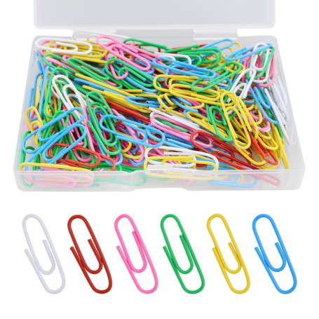 HXMJIED Lot de 200 trombones colorés de 28 mm pour fournitures de bureau, trombones en métal avec boîte en plastique, couleurs a