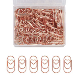 RONGWANGFU Lot de 130 trombones en forme de cœur or rose avec boîte transparente pour bureau, salle de classe.