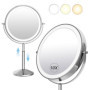TUSHENGTU 9" Miroir de Maquillage grossissant x 10 avec lumière LED Rechargeable, Hauteur réglable de, Miroir de Rasage sur Pied