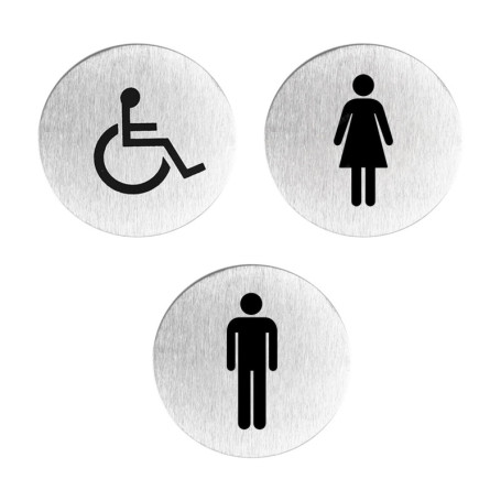 Lot de 3 plaques de toilettes en acier inoxydable, plaques de porte de toilettes, plaques de toilettes masculines/féminines, pan